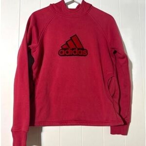 Adidas Sweatshirt Red Pullover Hoodie Kangaroo Pocket Womens Size Medium